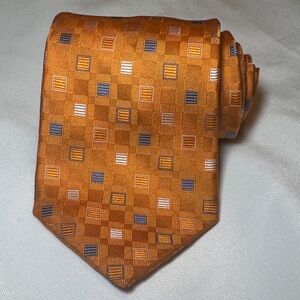 Pronto Uomo Geometric Orange Silk Tie